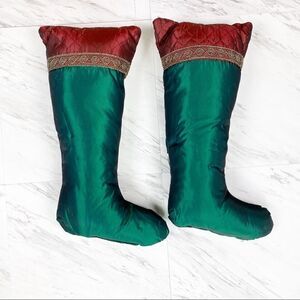 Set Of Green Taffeta Stocking  Decorative Pillows